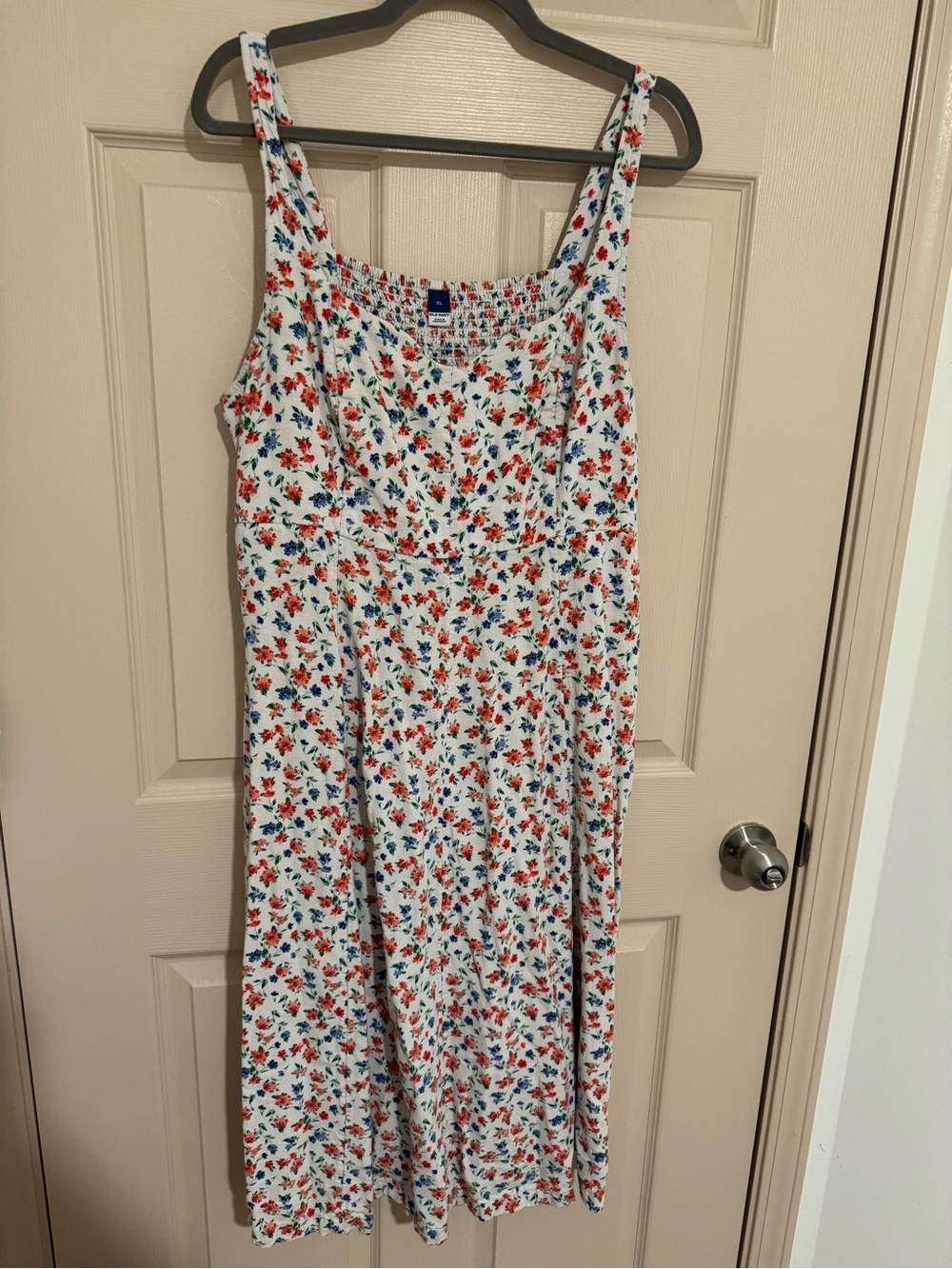 Old Navy White Dress with Red & Blue Floral Print